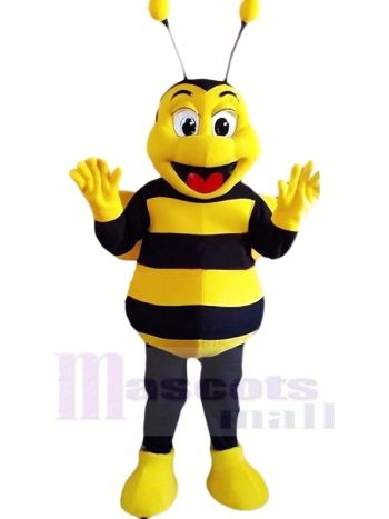 Happy Bee Mascot Costume in Yellow and Black Stripes