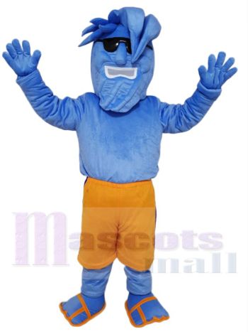 Light Blue Wave Mascot Costume with Orange Shorts