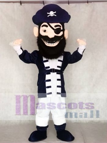 Navy Blue Pirate Mascot Costume with White Belts
