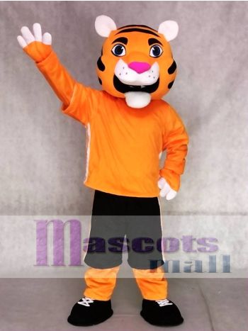 Orange Tiger Mascot Costume in White Shirt and Black Pants