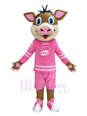 Pink Boar Mascot Costume with Hockey Jersey