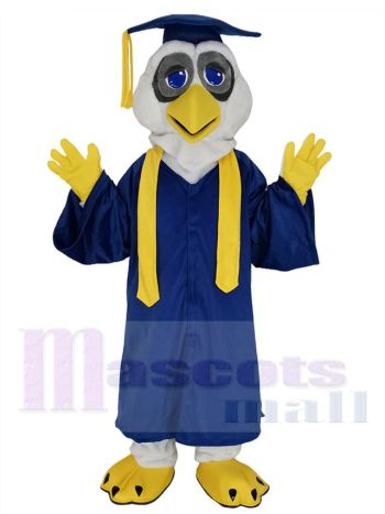 Professor Owl Mascot Costume in Royal Blue Graduation Gown