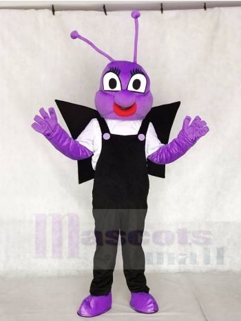 Purple and Black Bee Mascot Costume with Black Wings
