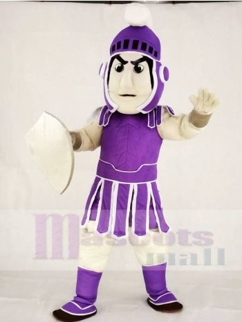 Purple Spartan Knight Mascot Costume with Shield