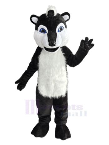 Realistic Black Skunk Mascot Costume with White Face