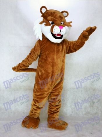 Realistic Brown Sabertooth Tiger Mascot Costume with White Muzzle