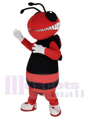 Red and Black Hornet Mascot Costume with Silver Wings