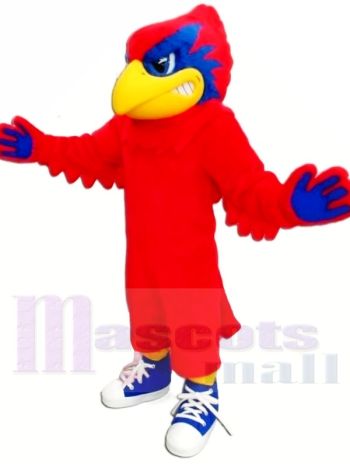 Red Cardinal Mascot Costume with Blue Head Cap