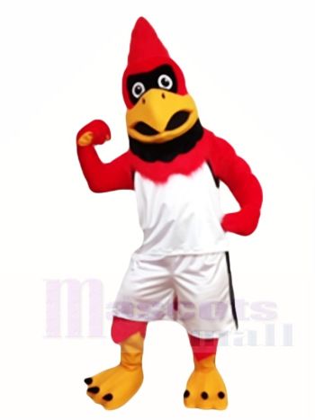 Red Cardinal Mascot Costume in White Jersey and Shorts