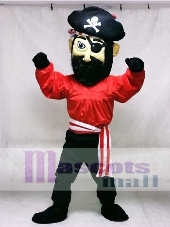 Red Coat Pirate Mascot Costume with Black Hat