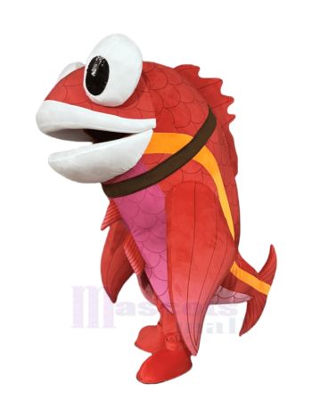 Red Fish Mascot Costume with Orange Fins