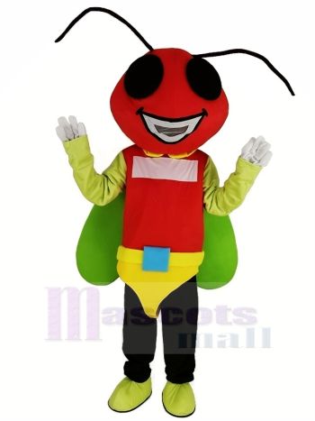 Red Head Firefly Mascot Costume in Green and Yellow