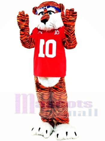Red Jersey Tiger Mascot Costume with Number 10