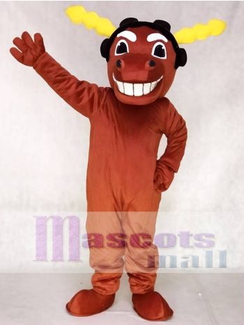 Red Moose Mascot Costume with Yellow Antlers