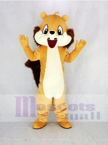 Red-Nose Brown Squirrel Mascot Costume with Open-Mouth Smile
