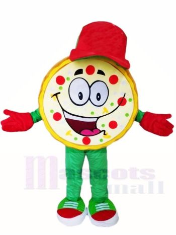 Round Pizza Mascot Costume with Red Cap