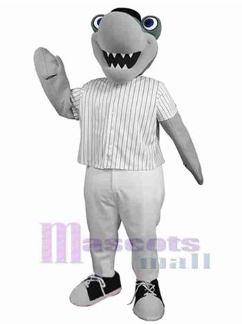 Shark Mascot Costume in White Pinstripe Jersey