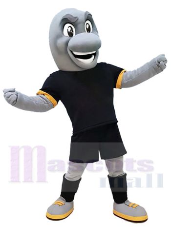 Sport Dolphin Mascot Costume in Black T-Shirt
