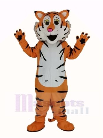 Striped Orange Tiger Mascot Costume with White Belly