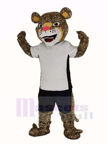 Strong Jaguar Mascot Costume with White T-Shirt
