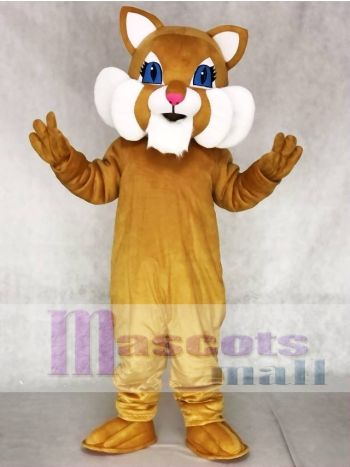 Tan Bobcat Mascot Costume with White Cheeks