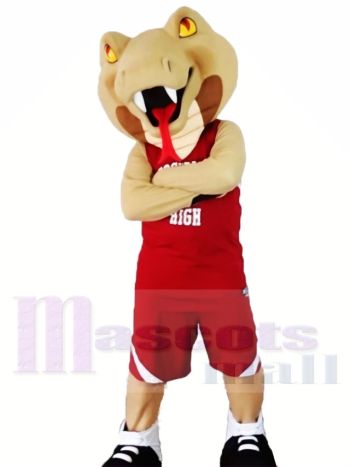 Tan Cobra Snake Mascot Costume in Red Jersey