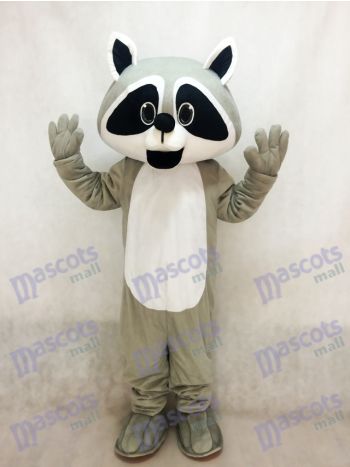 Tan and Grey Raccoon Mascot Costume with Friendly Open Smile