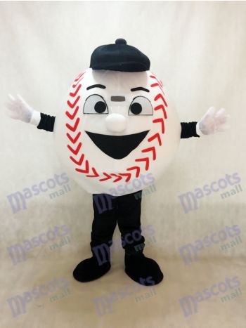 White Baseball Mascot Costume with Black Hat
