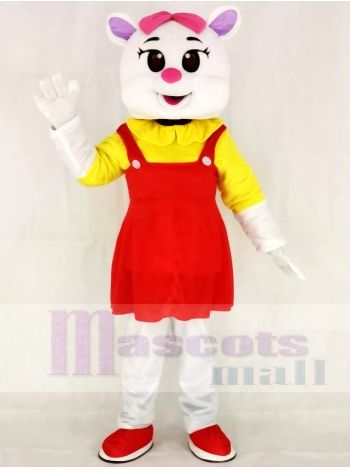 White Cat Mascot Costume in Red Dress