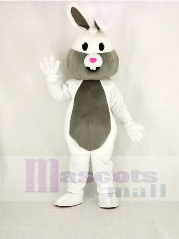 White and Grey Easter Bunny Mascot Costume with Grey Belly