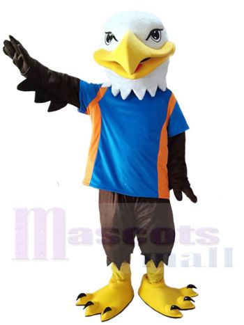 White Head Eagle Mascot Costume in Blue T-Shirt