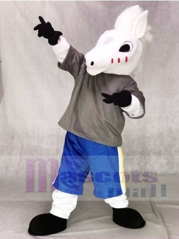 White Horse Mascot Costume with Grey T-Shirt