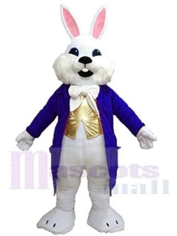 White Rabbit Mascot Costume in Royal Blue Tailcoat and Gold Vest