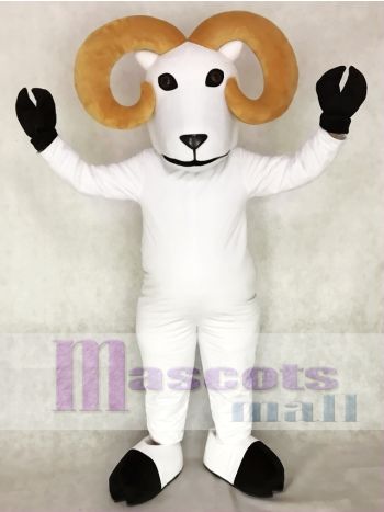 White Ram Mascot Costume with Golden Horns