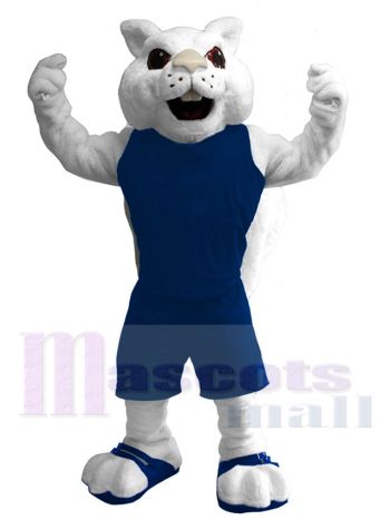 White Squirrel Mascot Costume in Blue Hockey Jersey