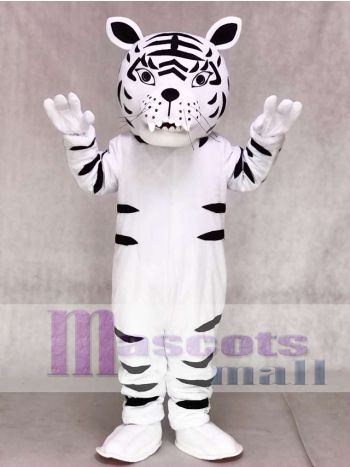 White Tiger Mascot Costume with Black Stripes