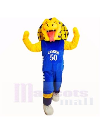Yellow Cobra Snake Mascot Costume in Royal Blue Jersey