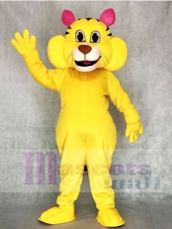 Yellow Tabby Cat Mascot Costume with Pink Ears