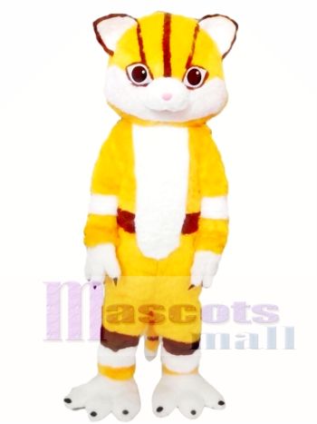 Yellow Tabby Cat Mascot Costume with White Belly